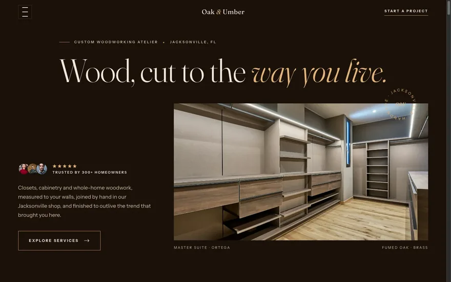 The Oak & Umber homepage header